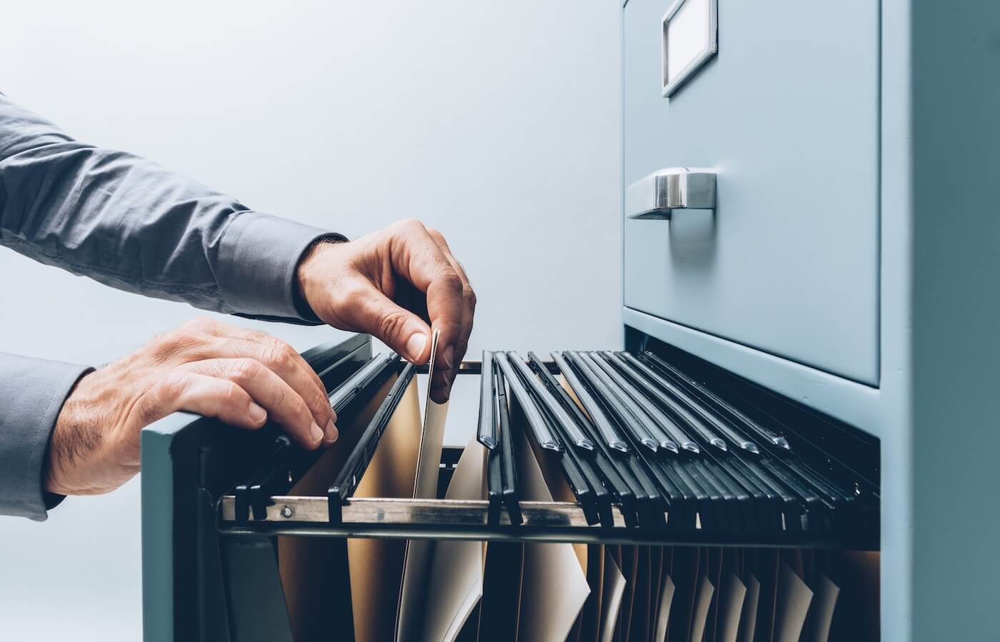 Office worker searching for files